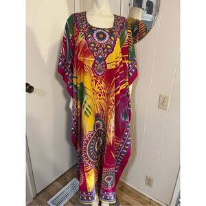 VTG Mariya Fashion India Women’s OS Vibrant African Beach Cover Up Kaftan Dress